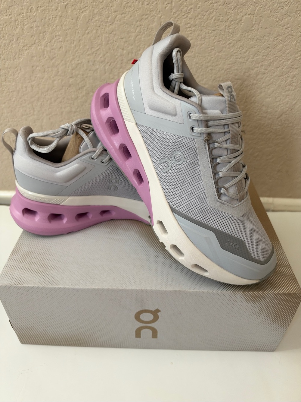 On Running Cloudnova Women's Light Gray and Pink Athletic Sneakers
